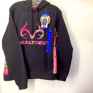 REALTREE WOMEN’S CAMO PULLOVER SWEATSHIRT WITH HOODIE BLACK AND PINK